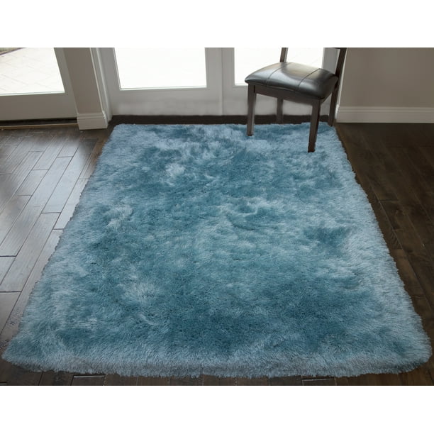 New Solid Turquoise Blue Color Shaggy Shag Area Rug 5x7 Modern Design