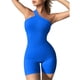 thumbnail image 2 of Monos de Yoga para mujer, monos sexys sin mangas con un solo hombro, corte entallado y acanalado, pantalones cortos, 2 of 4