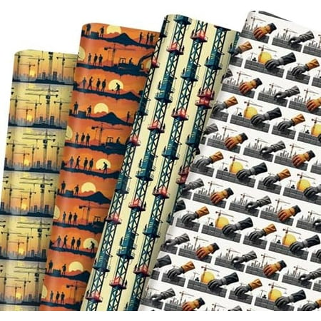 Construction Wrapping Paper 12 Sheets Builder Themed Designs Gift Wrap for Construction Workers,Contractors,Builders,20"×28"