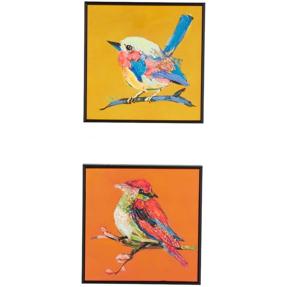 12" x 13" Colorful Bird Framed Wall Art with Black Frame and Gold Foil Accents, by DecMode (2 Count)