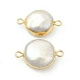 thumbnail image 2 of 5pc Baroque Natural Keshi Pearl Connector Charms Flat Round Links with Brass Double Loops Light Gold 21~23x13~15x5~7mm Hole: 1.8mm, 2 of 4