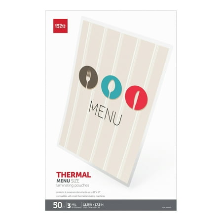 UPC: 0735854756239 | Office Depot® Brand Laminating Pouches  Menu Size  3 Mil  11-1/2  x 17-1/2   Pack Of 50