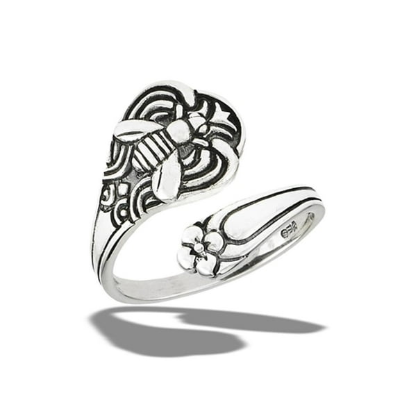 Classic Bee Flower Spoon Animal Ring .925 Sterling Silver Band Jewelry Female Male Unisex Size 10