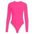 thumbnail image 5 of kamemir Women's Crew Neck Long Sleeve Bodysuit T Shirts Basic Tops(Hot Pink,M), 5 of 5