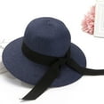 thumbnail image 2 of Women Foldable Floppy Wide Brim Straw Sun Hat Summer Beach Hat UV UPF 50+/Navy Blue, 2 of 5