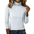 thumbnail image 6 of WTXUE Sequin Tops Turtleneck Pullover Sweater for Women Sparkle Long Sleeve Blouses Trendy Glitter Sweatshirt Party Slim Fit Shirts Knitted Casual Pullover Fashion Tops White 3Xl, 6 of 7