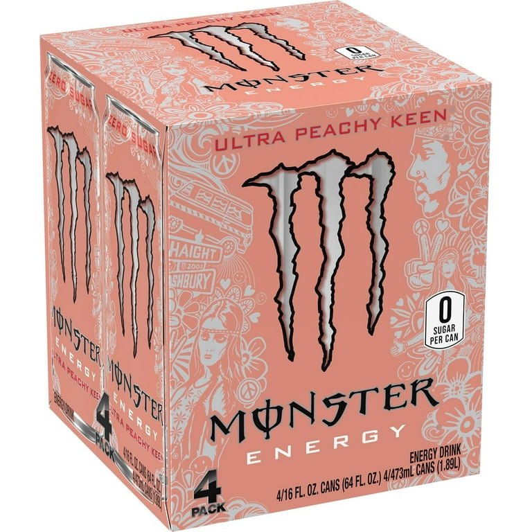 Monster Zero Sugar Ultra Peachy Keen Energy Drink, 4 Pack, 16 fl