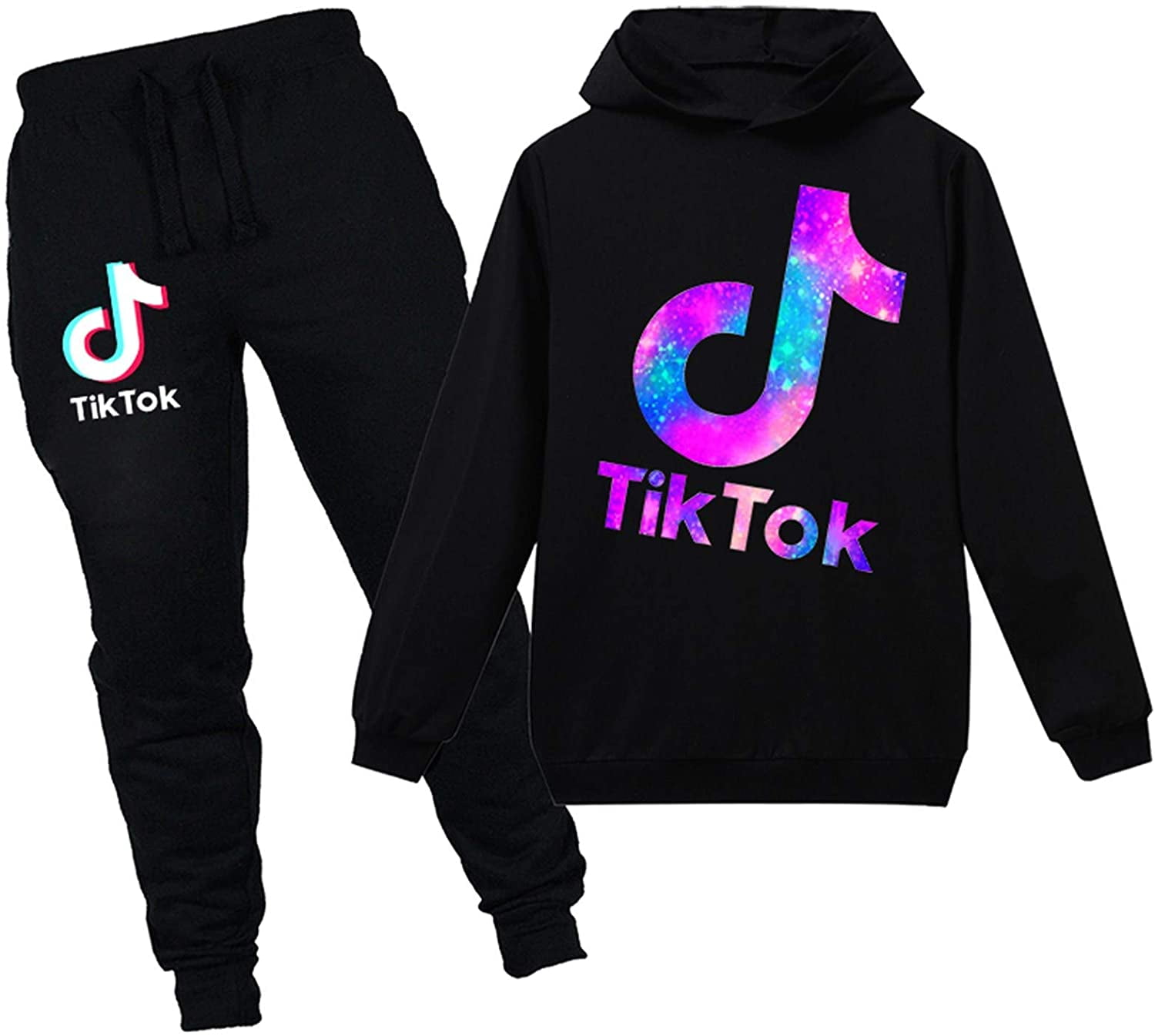 Boys Girls TIK-Tok Pullover Hoodie and Sweatpants Set for Kids 2 Piece Outfit Fashion Jogging Suits