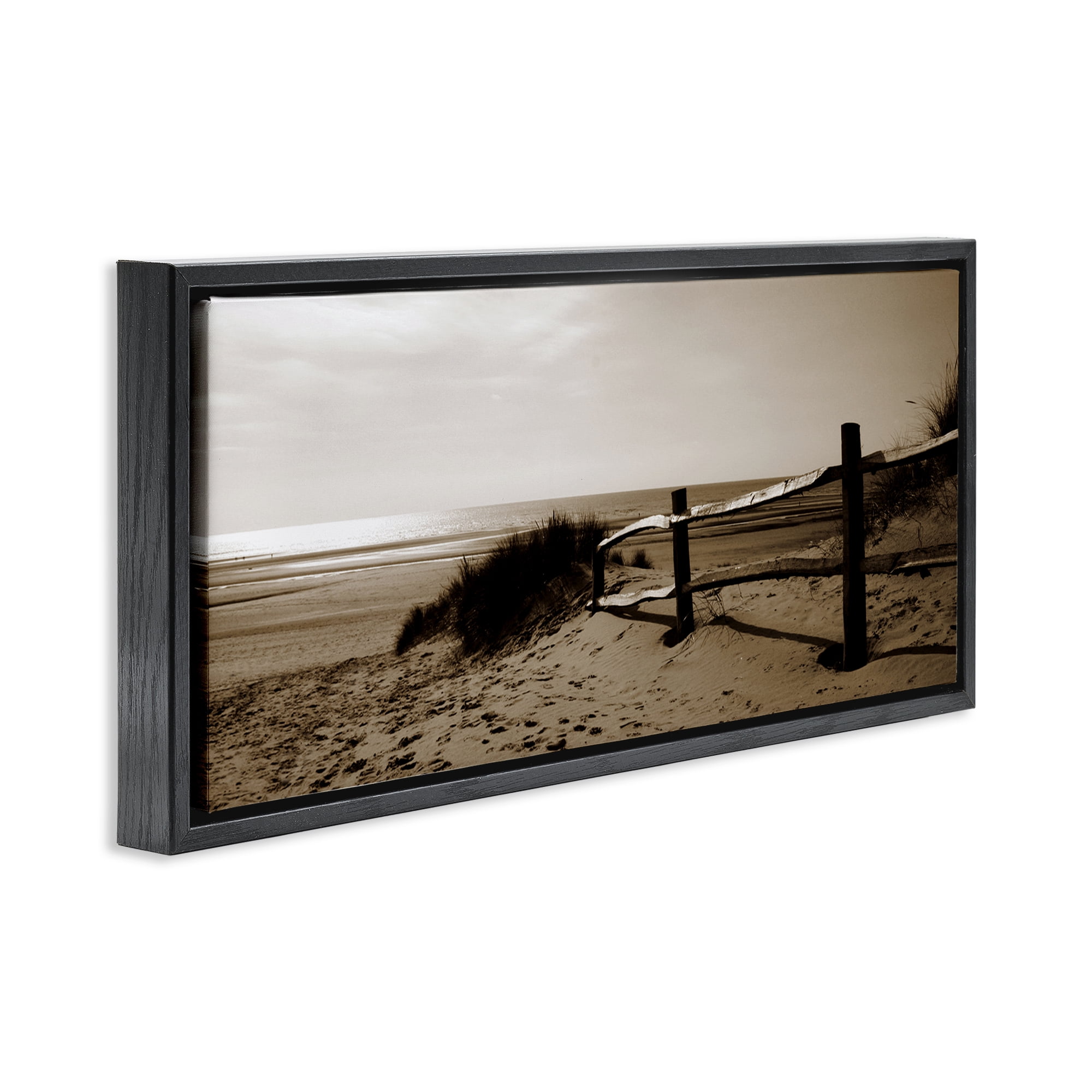 Stupell Industries Beach at Sundown Nautical & Beach Photography Black Floater Framed Canvas Art Print Wall Art, 31 x 14
