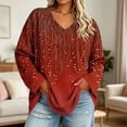 thumbnail image 3 of TARIENDY Plus Size Womens Shirts V Neck Oversized Long Sleeve T-shirts Vintage Printed Fall Casual Tops Spring Vacation Outfits Red XL, 3 of 9