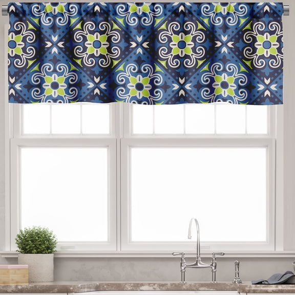 Ambesonne Abstract Valance Pack of 2, Curls Polka Dots, 54"X18", Apple Green Night Blue