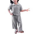 thumbnail image 4 of Ruyang Kids Girls Knit 2 Piece Set Short Sleeve Button Down Shirt + Drawstring Pants Toddler Cotton Loungewear Ribbed Knit Set, 4 of 9