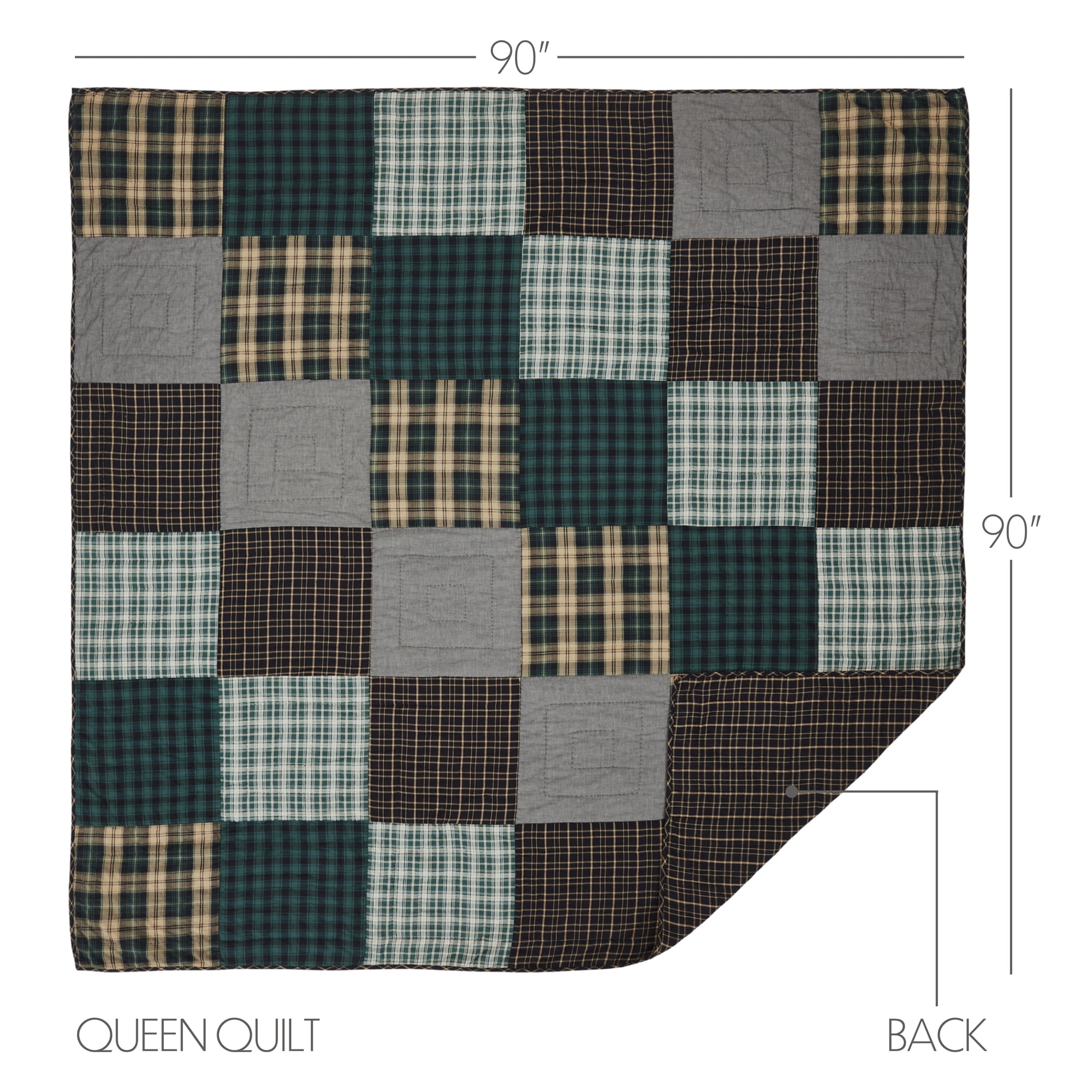 VHC Brands, Pine Grove Patchwork Queen Quilt, Green, 90Wx90L