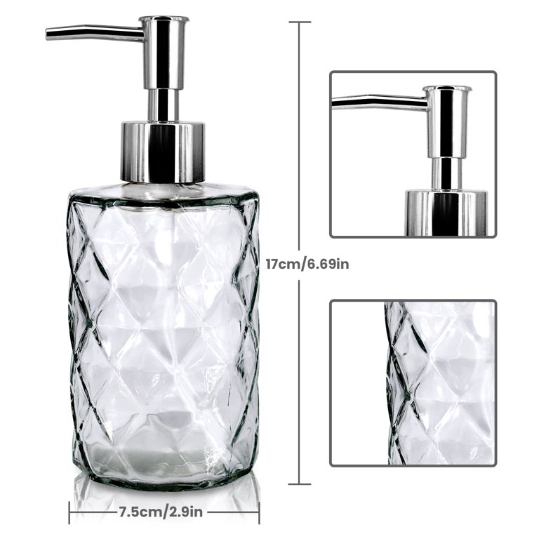 Glass Soap Dispenser Honeycomb Design, 16 Ounce Kitchen Soap Dispenser for Bathroom, Hand Soap, Dish Soap (Grayish Blue), Size: 3.1 x 7.7