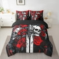 thumbnail image 2 of Manfei Gothic Skull 7pcs Bedding Comforter Set,Romantic Flower Rose Queen Bedding Sets,Girl Red Floral Queen Sheet Sets For Boys,Microfiber Bedroom Decor Reversible, 2 of 8