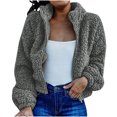 thumbnail image 2 of LOVZFMLL Vestes pour Femmes Décontractées d'Extérieur à Revers à Fermeture Éclair en Molleton à Manches Longues Chandail en Molleton Veste, 2 of 9