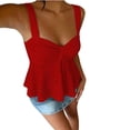 thumbnail image 3 of Women's Eyelet Tie Front Ruched Tank Tops，Drawstring Going Out Top Babydoll Tank Tops Summer Eyelet Tank Tops Red L, 3 of 9