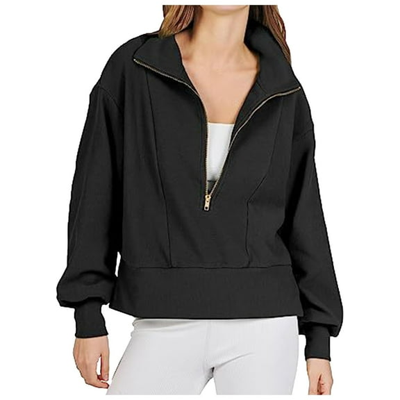 EDFBUYKRS Female Long Sleeve Sweatshirt Trendy Womens Tops White Sweatshirt Crew Neck Long Sleeve Loose Solid Pullover Womans Tops Fashion Size S