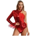 thumbnail image 5 of LiiYii Women Asymmetrical Latin Dance Leotard Sequins Long Sleeve Gymnastics Bodysuit Unitard Jazz Dance Tops Red S, 5 of 6