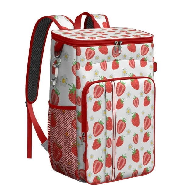 Sac à Dos Glacière à Fleurs de Fraises Rouges - Sac à Lunch Isolé de 20 L à Grande Capacité pour Campeurs, Randonneurs et Amateurs de Plage, Résistant aux Déchirures