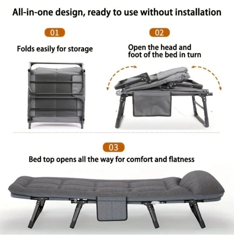 Folding Camping Cot with Mattress, Heavy Duty Patio Sleeping Bed Camping Bed, Adjustable Recliner Lounger Chair for Indoor, Outdoor & Patio Use