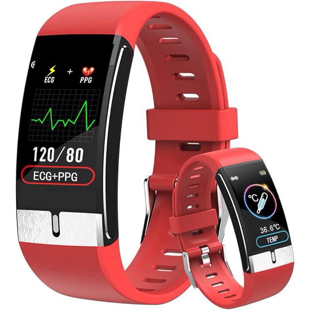 ECG Smart Watch (Red), IP68 Waterproof Fitness Tracker, with EKG PPG SPO2 Temperature Measurement Heart Rate, Blood Pressure, Sleep Monitor, Calorie Counter, Fitness Activity Tracker