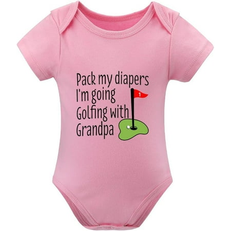 

Pack My Diapers I m Going Golfing With Grandpa Rompers for Boys Short Sleeve Baby Girl Romper White 0-3 Months Bab