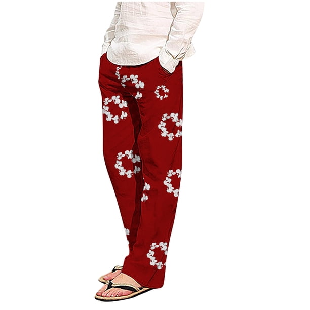 Pantalones de pijama largos de poliéster para hombre, informales, con estampado a cuadros, holgados y deportivos.