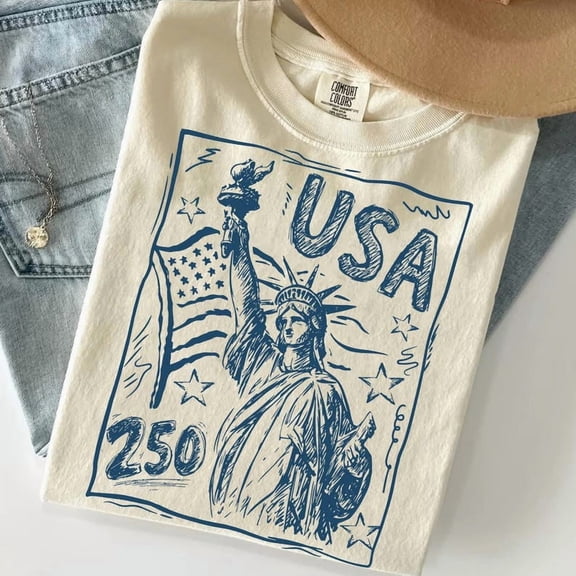 Statue of Liberty Shirt, 250th Anniversary USA Tee, Trendy 4th of July Apparel, America 250 Retro Patriotic Women Top