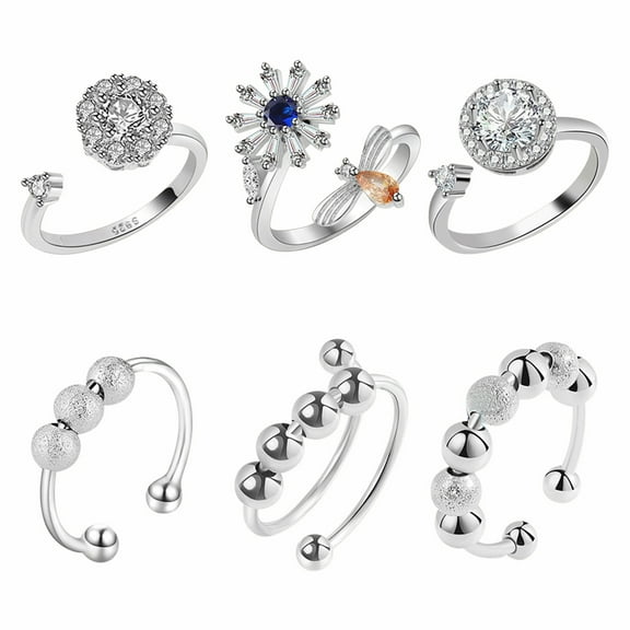 6-PC Set, Adjustable & Unisex, Perfect for Stress Relief & Birthday Gifts Rotating Anxiety Rings Cccanaooolceie