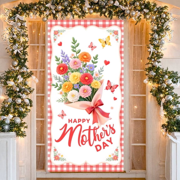 Vibrant Floral Happy Mother's Day Banner Golden Cone Design Heartfelt Backdrop for Mother's Day Celebration Family Gathering Home Decoration