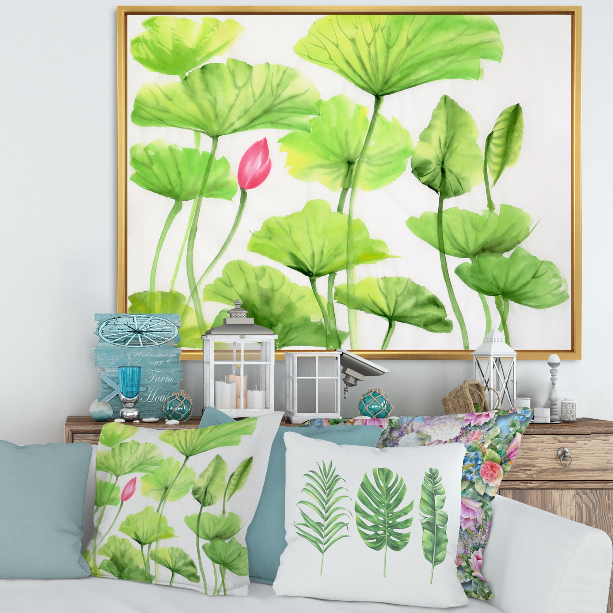 Designart 'Ancient Pink Lotuses In The Pond VIII' Traditional Framed Canvas Wall Art Print