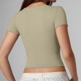 thumbnail image 5 of Women's T-Shirts Stylish Sexy Short Sleeve Button Up Crop Top Double Lined Slim Fit for Going Out and Casual Wear, 5 of 7