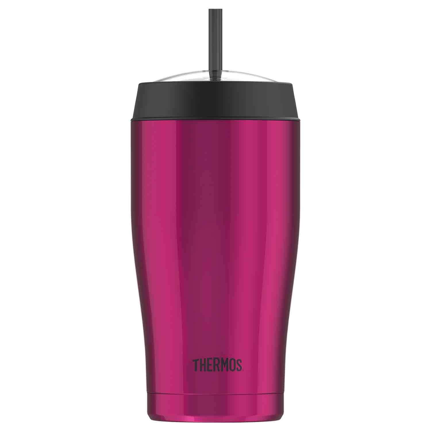 Vacuum Insulated Stainless Steel Cold Cup with Straw Thermos 22 oz Black 