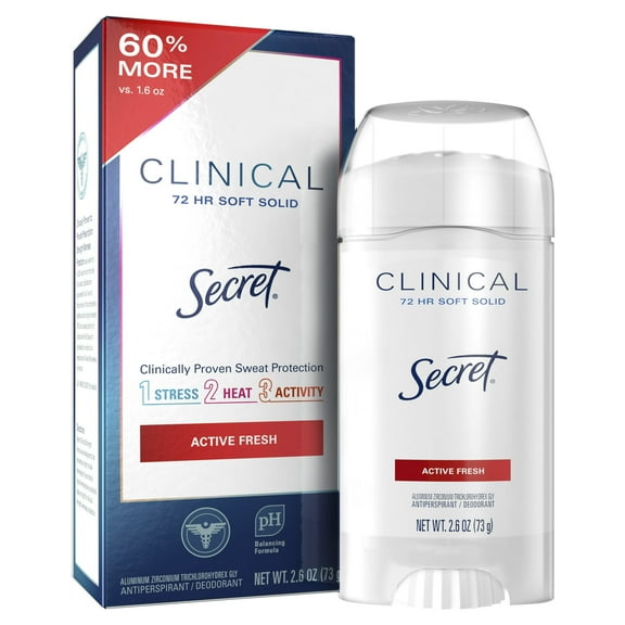 Secret Clinical Strength Anti-Perspirant Deodorant Smooth Solid, Actice Fresh Scent 2.60 oz (Pack of 2)