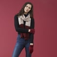 thumbnail image 6 of Tickled Pink Women's Wine Willa Colorblock Cableknit Scarf, 6 of 9