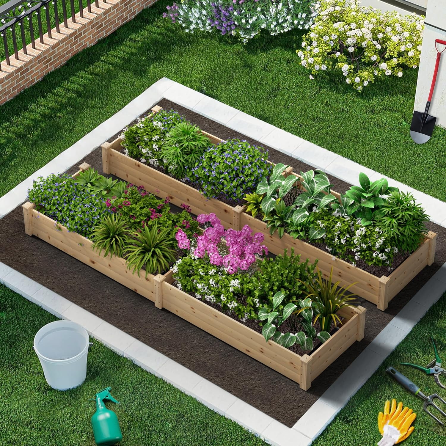 SUNCROWN 8ft x 2ft Outdoor Wooden Raised Garden Bed Elevated Planter Box Stand for Vegetables Fruits Herb Grow, Patio or Yard Gardening,Freestanding Garden Planter