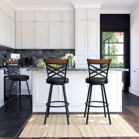 River Street Designs Lesley Adjustable Swivel Barstool Black Faux Leather Set Of 3