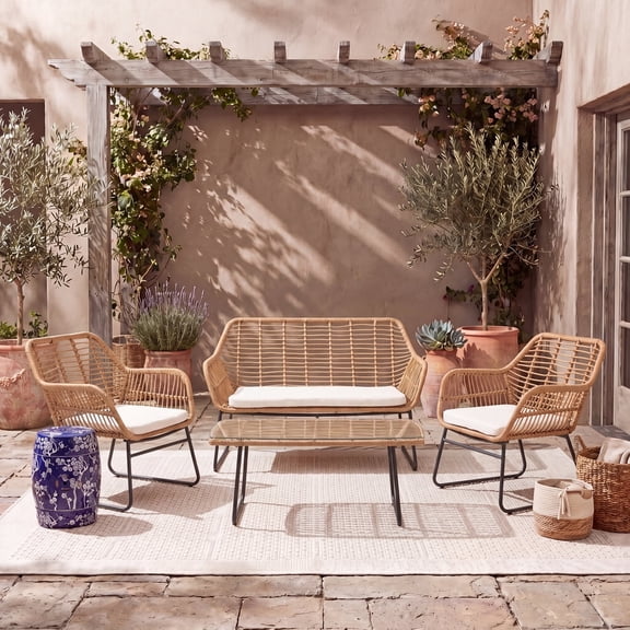 Safavieh Roston 4-Piece Metal Outdoor Sectional, Natural/White