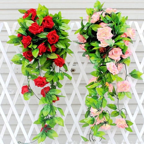 Walbest Fake Flower Vine Realistic Looking Decorative Cloth Outdoor Simulation Rose Flower Vine for Home