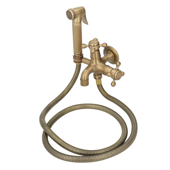 Antique Brass Bathroom Shower Faucet Set European Style Simple Wall Mounted Handheld Shower Cross Handle Faucet Set