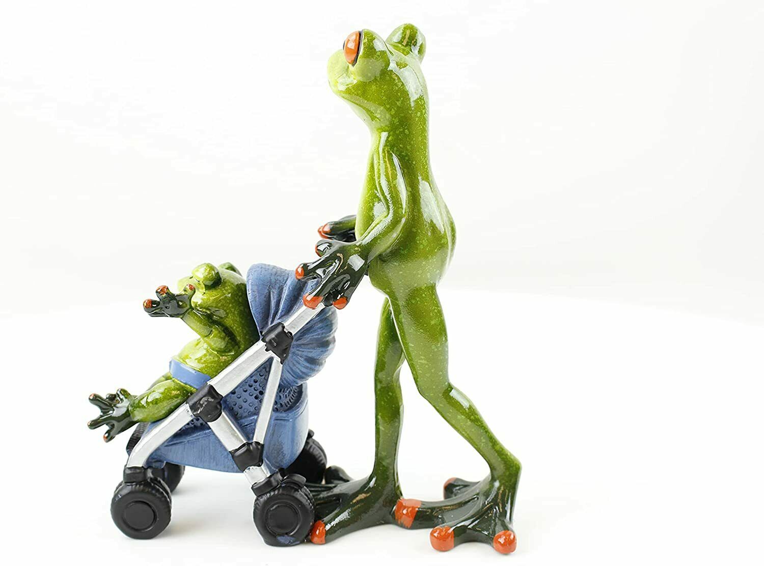 Novelty Funny Frogs Decor. Daddy w/ Baby /Stroller Tabletop Statue Shelf Display G16664
