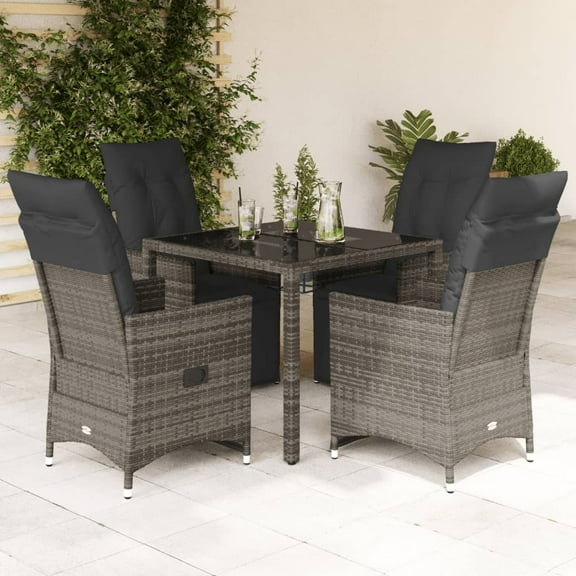vidaXL Bistro Set Grey Poly Rattan 4-seater Adjustable Footrests