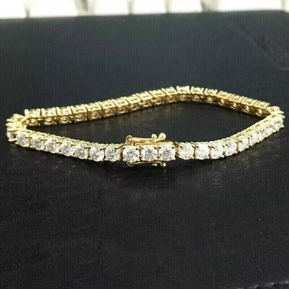 Jewelry Hub Round Cut Simulated Diamond Women's Tennis Bracelet, 14K Yellow Gold Plated