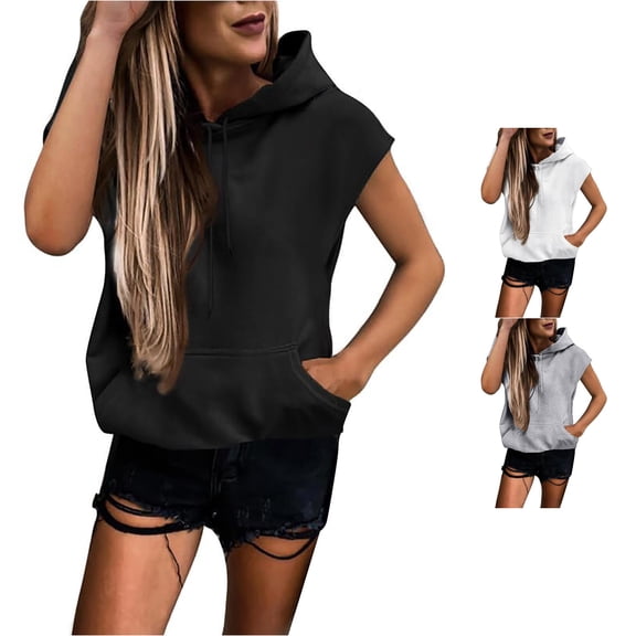 SONXAHE Sleeveless Hooded Top for Women Loose-Fit Summer Daily Casual Tank Pullover Top