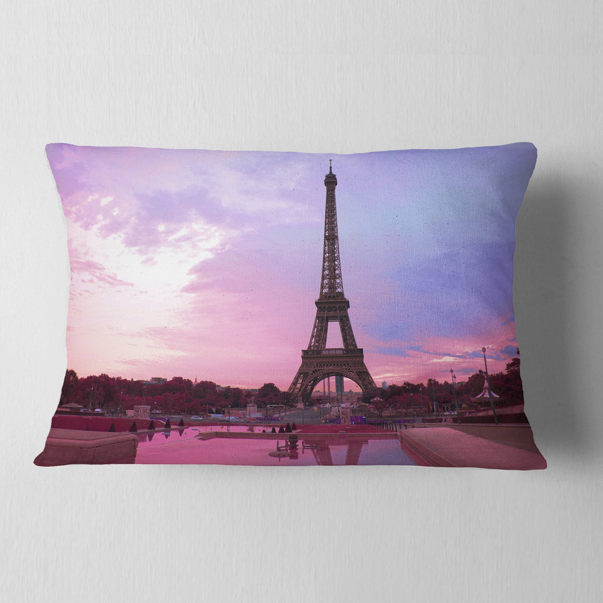 Designart Paris Eiffel Towerin Purple Tone - Landscape Photography Throw Pillow - 12x20