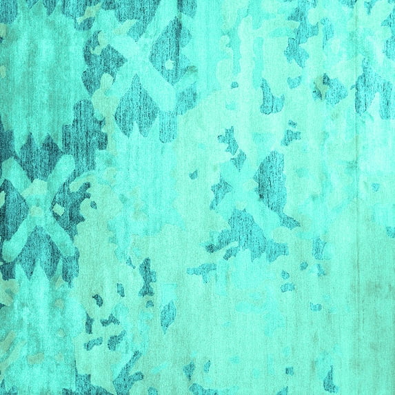 Ahgly Company Machine Washable Indoor Square Abstract Turquoise Blue Contemporary Area Rugs, 5' Square