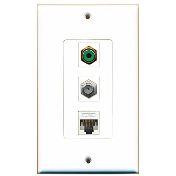 RiteAV - 1 Port RCA Green and 1 Port Coax Cable TV- F-Type and 1 Port Cat5e Ethernet White Decorative Wall Plate Decorative