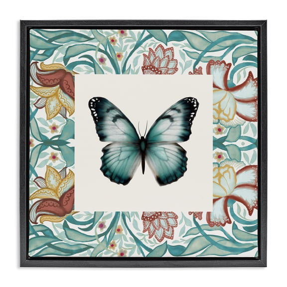 Stupell Industries Blue Toned Baroque Butterfly Black Framed Floater Canvas Wall Art, design by Elizabeth Medley