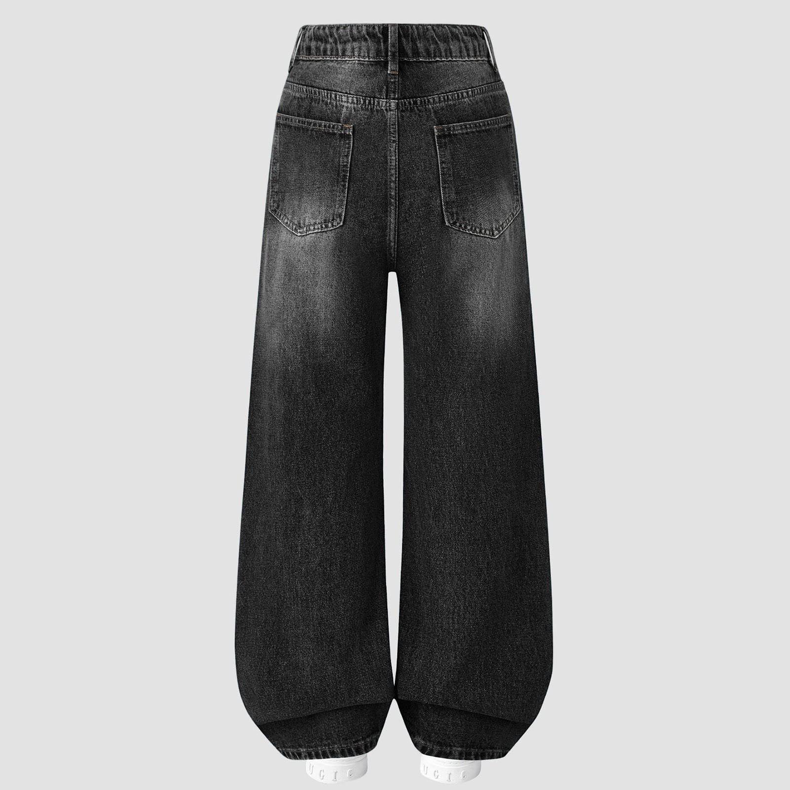 Sonxahe Tween Girl's Washed Wide Leg Denim Jeans Solid Loose Jeans Daily Play Pants,Black